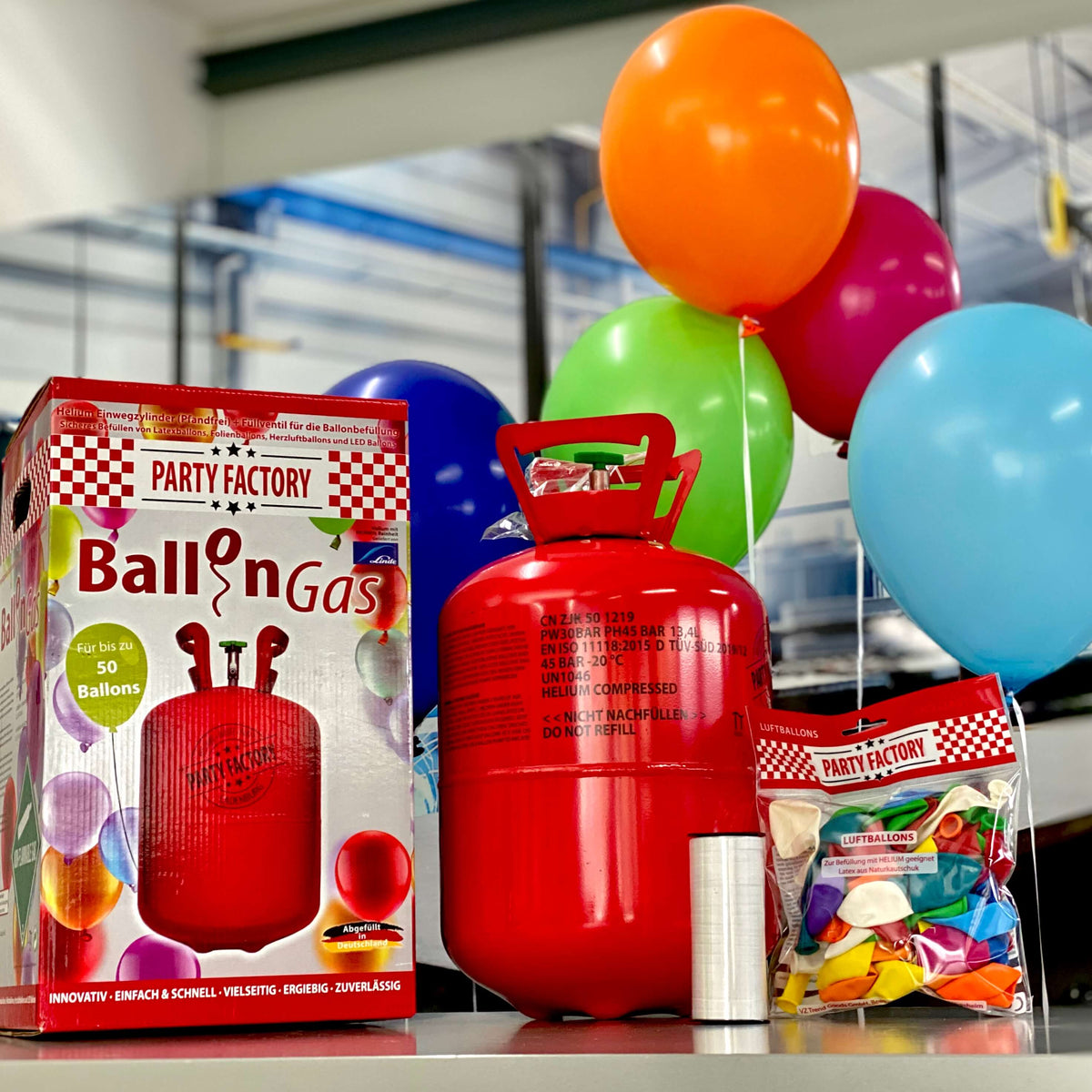 Ballongas-Set Helium inkl. 50 Ballons und Schnüre